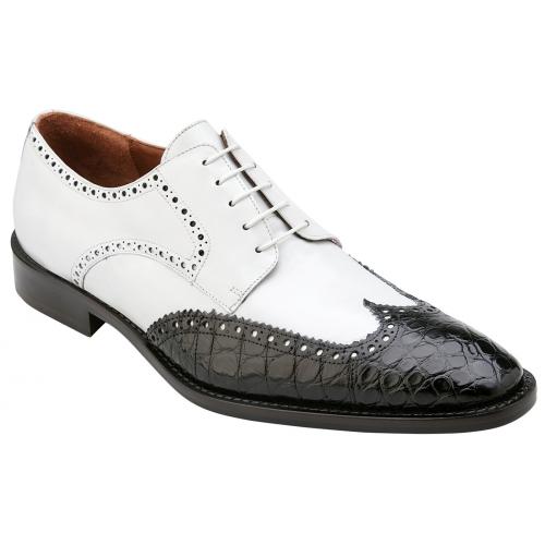 Belvedere "Urbano" Black / White Genuine Alligator / Soft Italian Calf Wingtip Lace-up Shoes 3B0.